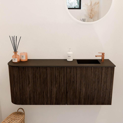 Mondiaz JOYA 101.6cm toiletmeubel - ronding links kleur Walnut - Wastafel FAYE positie Rechts 1 kraangat kleur Urban.