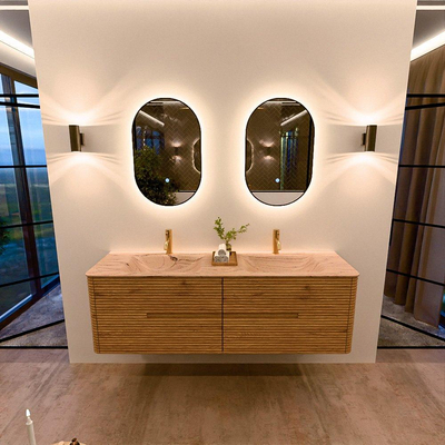 Mondiaz CIRO-DLUX Badkamermeubelset - 160x45x50cm - Solid surface wastafel Arena - 2 wasbak Dubbel - 2 kraangaten - 4 lades - Oak