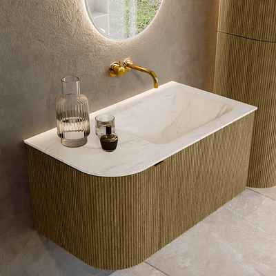 Mondiaz KURVE-DLUX Badkamermeubelset - 85x46x40cm - 1 lade - 1 deur - wastafel solid surface - rechts - zonder kraangat - Dusk