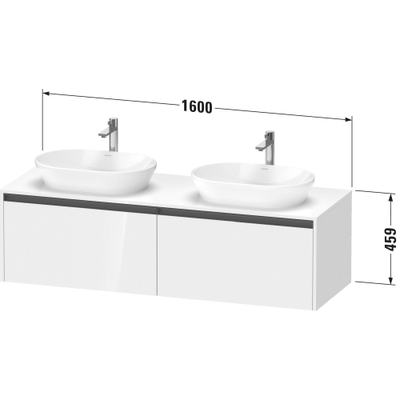 Duravit Ketho 2 meuble sous-lavabo avec plan de console avec 2 tiroirs pour vasque à poser à gauche 160x55x45.9cm avec poignées chêne anthracite terra mat