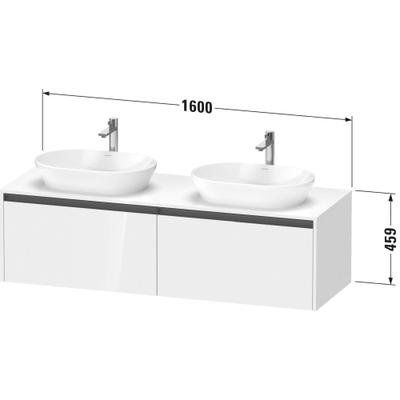 Duravit ketho 2 meuble sous lavabo avec plaque console et 2 tiroirs pour lavabo à gauche 160x55x45.9cm avec poignées anthracite graphite mat