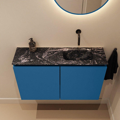 MONDIAZ TURE-DLUX 80cm toiletmeubel Jeans. EDEN wastafel Lava positie rechts. Zonder kraangat.