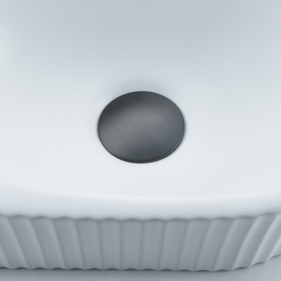 QeramiQ Fuente Ensemble de Lavabo - 40x21.5x12cm - gauche - strié - demi-rond - 1 trou de robinet - céramique - ensemble de robinet gunmetal - bouchon de vidange - siphon abaissé - blanc mat