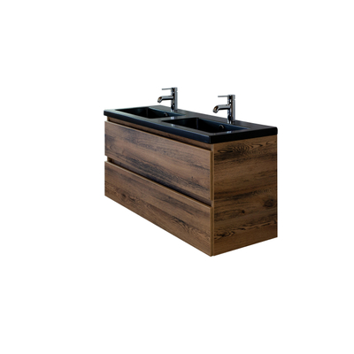 HR badmeubelen Djazz Lavabo - 121x45,5x4cm - 2 trous de robinet - 2 vasques - céramique noir mat