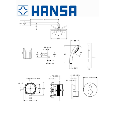 Hansa Hansabluebox bluebox showeret : mélangeur thermostatique avec douche à main 3 pcs. + flexible de douche 125cm chromé