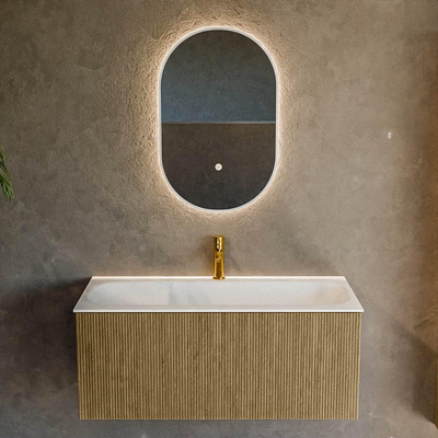 Mondiaz KURVE Ensemble de meuble salle de bain - 100x46x40cm - 1 tiroir - lavabo en solid surface - milieu - 1 trou de robinet - Dusk