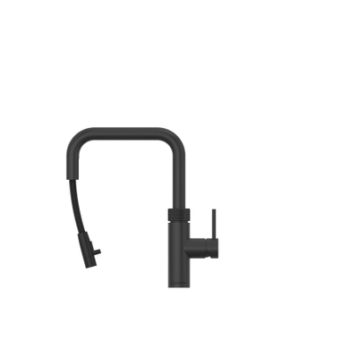 Quooker BE Flex Square kokendwaterkraan - draaibare & uittrekbare uitloop - Combi incl. Cube reservoir - Warm / kokend / bruisend / gefilterd water - zwart
