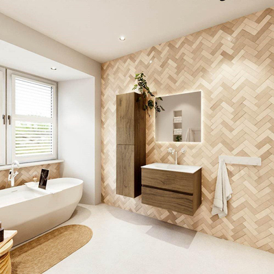 MONDIAZ VICA Ensemble meuble de salle de bains - 70x50cm - 2 tiroirs - Chai - lavabo MOON central - 1 trou de robinet - Talc