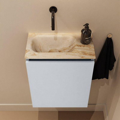 MONDIAZ TURE-DLUX Meuble toilette - 40cm - Clay - EDEN - vasque Frappe - position gauche - sans trou de robinet