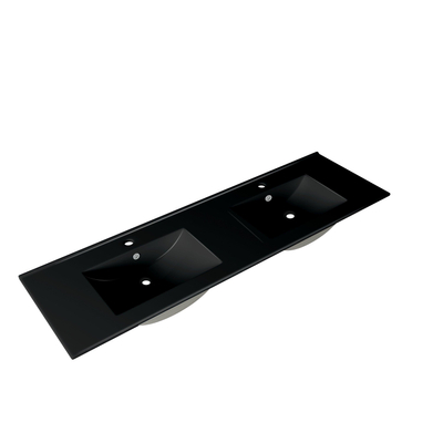 Saniclass Vygo Meuble lavabo - 141x2x46cm - trop-plein - 2 vasques - 2 trous de robinet - céramique - mat noir