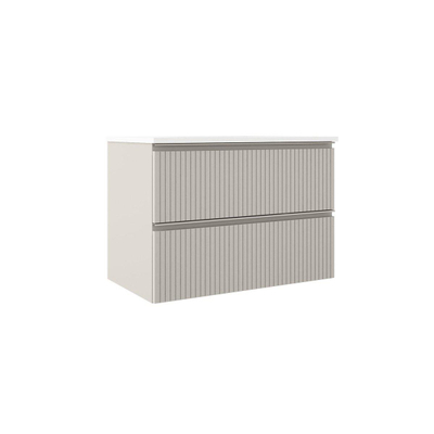 Saniclass Prime Blend Ensemble meuble de salle de bains - 80x55x46cm - 1 vasque rectangulaire en céramique blanche - 1 trou de robinet - 2 tiroirs - miroir rectangulaire - coton mat (beige)