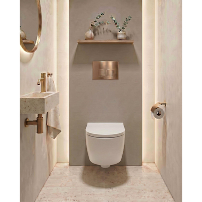 QeramiQ Dely Pack WC - 36,3x51,7cm - à fond creux - sans bride - réservoir encastré Geberit UP320 - abattant WC softclose 35 mm - plaque de commande en cuivre - boutons rectangulaires - blanc mat