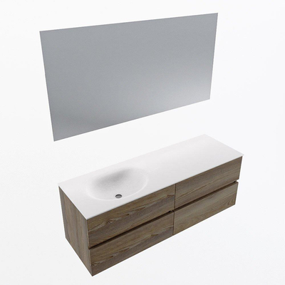 Mondiaz VICA ensemble de meuble de salle de bain - 140cm - meuble sous-vasque marron foncé gris - 4 tiroirs - lavabo lune gauche - sans trous de robinet - couleur talc - miroir LED - version XL 60cm de haut