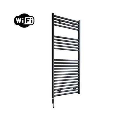 Sanicare HVW Radiateur électrique - 111,8x45cm - 596W - wifi - thermostat - noir - en bas à gauche - noir mat