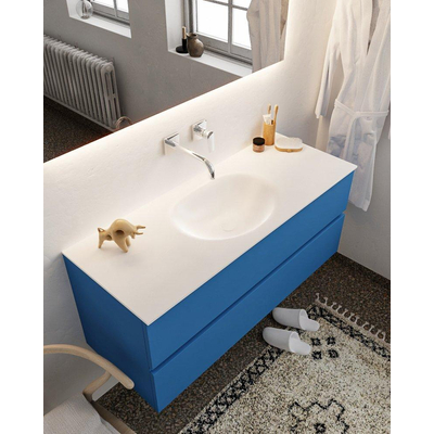 Mondiaz VICA ensemble de meuble de salle de bain - 120cm - meuble sous-vasque jeans - 2 tiroirs - lavabo moon milieu - sans trou de robinet - miroir LED - version XL 60cm haut