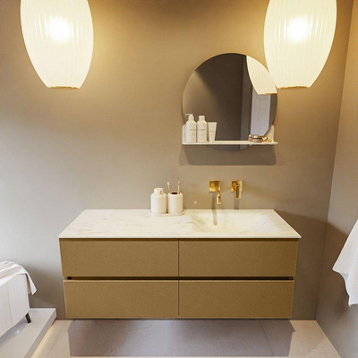 Mondiaz VICA-DLUX ensemble de meuble de salle de bain - 130cm - meuble sous-vasque oro - 4 tiroirs - lavabo encastré cloud droite - sans trous de robinet - version haute de 60cm - opalo