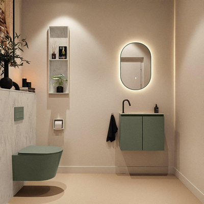 MONDIAZ TURE-DLUX Meuble toilette - 60cm - Army - EDEN - vasque Opalo - position gauche - 1 trou de robinet