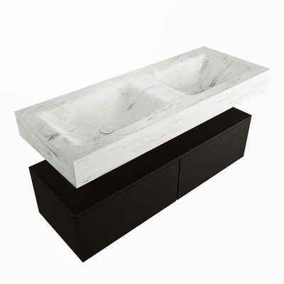 Mondiaz ALAN-DLUX Ensemble de meuble - 120cm - meuble Urban mat - 2 tiroirs - Lavabo Cloud Opalo suspendu - vasque Gauche et droite - 2 trous de robinet