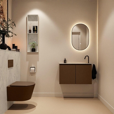 MONDIAZ TURE-DLUX Meuble toilette - 80cm - Rust - EDEN - vasque Opalo - position droite - 1 trou de robinet