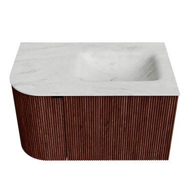 Mondiaz KURVE-DLUX Badkamermeubelset - 75x46x40cm - 1 lade - 1 deur - wastafel solid surface - rechts - 1 kraangat - Ruby