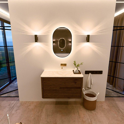 Mondiaz CIRO-DLUX Badkamermeubelset - 90x45x50cm - Solid surface wastafel Ostra - 1 wasbak Midden - zonder kraangaten - 2 lades - Dusk