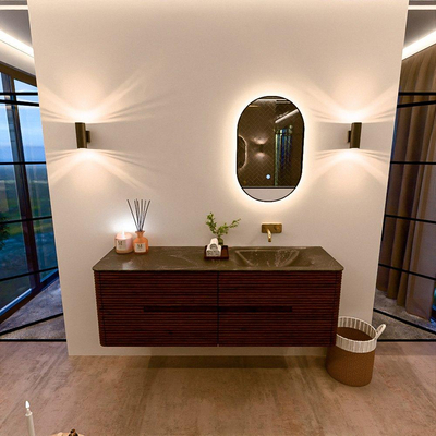 Mondiaz CIRO-DLUX Meuble de salle de bains - 150x45x50cm - Plan vasque Solid surface Lava - 1 lavabo à droite - sans trous de robinet - 4 tiroirs - Ruby