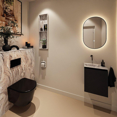 MONDIAZ TURE-DLUX Meuble toilette - 40cm - Urban - EDEN - vasque Glace - position gauche - sans trou de robinet