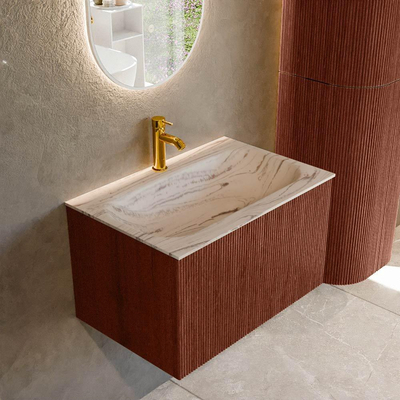 MONDIAZ KURVE-DLUX 70cm badmeubel kleur Ruby met 1 lade en 0 deuren. Wastafel BIG SMALL Midden 1 kraangat Nata.