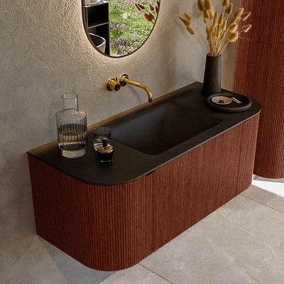 Mondiaz KURVE Badkamermeubelset - 110x46x40cm - 1 lade - 2 deuren - wastafel solid surface - midden - zonder kraangat - Ruby