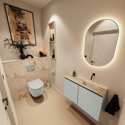 MONDIAZ TURE-DLUX Meuble toilette - 80cm - Greey - EDEN - vasque Frappe - position droite - sans trou de robinet