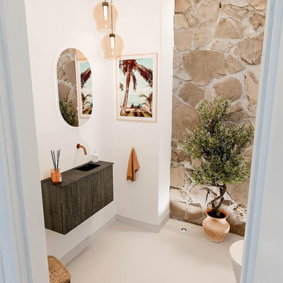 Mondiaz JOYA-DLUX 70cm toiletmeubel - kleur Shadow - Wastafel FAYE positie Rechts Zonder kraangat kleur Lava.