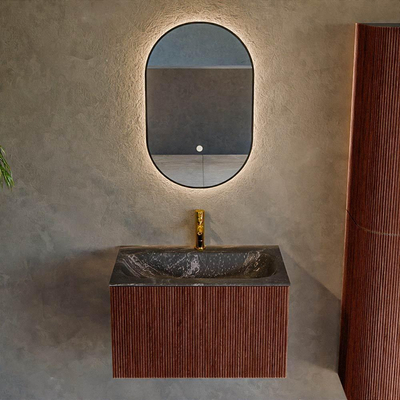 Mondiaz KURVE-DLUX Ensemble de meuble salle de bain - 70x46x40cm - 1 tiroir - lavabo en solid surface - milieu - 1 trou de robinet - Ruby