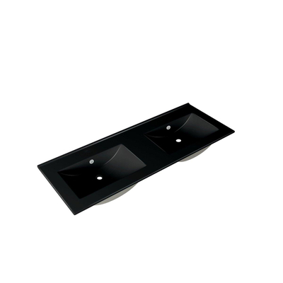 Adema Chaci Badkamermeubelset - 120x46x57cm - 2 keramische wasbakken zwart - zonder kraangaten - 2 lades - rechthoekige spiegel - kaneel