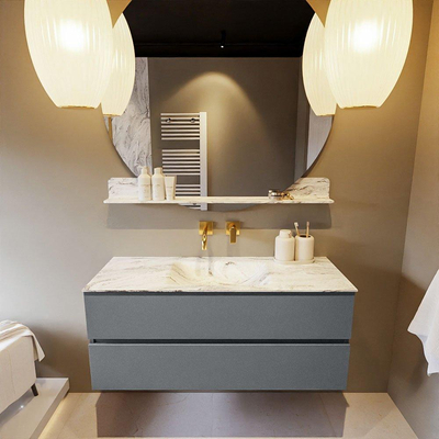 Mondiaz VICA-DLUX ensemble de meuble de salle de bain - 120cm - meuble sous-vasque plata - 2 tiroirs - lavabo encastrée cloud milieu - sans trous de robinet - version haute de 60cm - glace