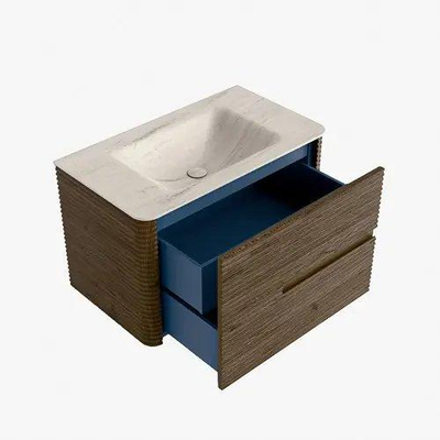 Mondiaz CIRO-DLUX Badkamermeubelset - 80x45x50cm - Solid surface wastafel Meli - 1 wasbak Midden - 1 kraangat - 2 lades - Dusk