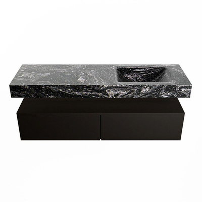 Mondiaz ALAN-DLUX Ensemble de meuble - 150cm - meuble - Urban mat - 2 tiroirs - Lavabo Cloud Lava suspendu - vasque droite - 1 trou de robinet - Noir