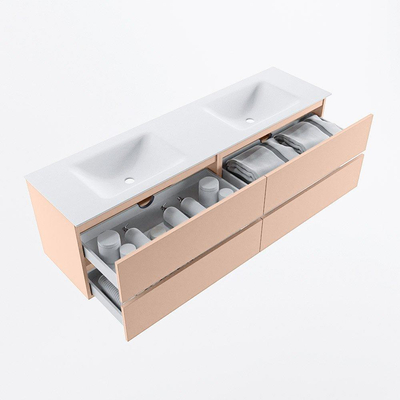 Mondiaz Vica ensemble de meuble de salle de bain - 170cm - meuble sous lavabo rosee - 4 tiroirs - lavabo cloud double - 2 trous de robinet - version haute de 60cm - talc