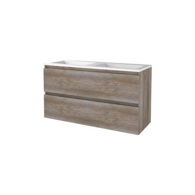 Basic-Line Start 46 ensemble de meubles de salle de bain 120x46cm sans poignée 2 tiroirs vasque acrylique 0 trous de robinetterie mfc scotch oak