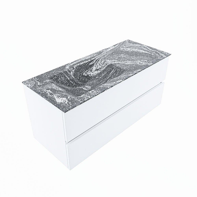 Mondiaz VICA-DLUX Ensemble de meuble de salle de bain - 110cm - meuble sous-vasque talc - 2 tiroirs - lavabo encastrée cloud gauche - sans trous de robinet - version haute de 60cm - lave