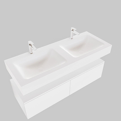 MONDIAZ ALAN 120cm - meuble bas - 2 tiroirs - lavabo suspendu - 2 bassins - 2 trous de robinet - talc