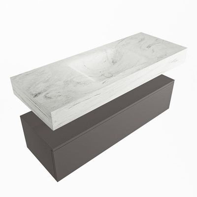 Mondiaz ALAN-DLUX Ensemble de meuble - 120cm - meuble Dark grey mat - 1 tiroir - Lavabo Cloud Opalo suspendu - vasque Centre - 0 trous de robinet