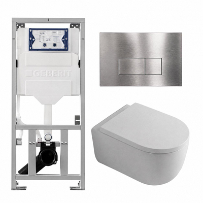 QeramiQ Dely Swirl Ensemble WC- 36.3x51.7cm - fond creux - Sans bride - Réservoir encastré Geberit UP320 - Abattant de 35mm d'épaisseur - Plaque de commande en inox - Boutons rectangulaires - Blanc mat
