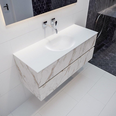 Mondiaz VICA ensemble de meuble de salle de bain - 120cm - meuble sous-vasque carrara - 2 tiroirs - lavabo moon milieu - sans trous de robinet - miroir LED - version XL 60cm de haut