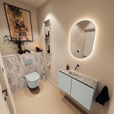 MONDIAZ TURE-DLUX Meuble toilette - 80cm - Greey - EDEN - vasque Glace - position centrale - sans trou de robinet