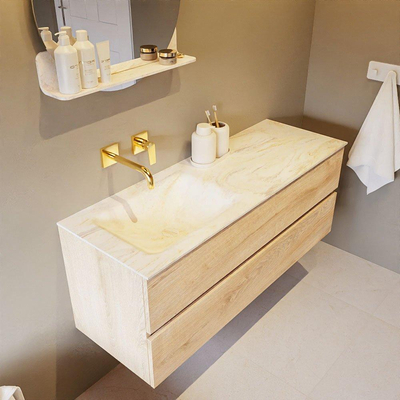 Mondiaz VICA-DLUX Ensemble de meuble de salle de bain - 130cm - meuble sous-vasque chêne blanchi - 2 tiroirs - lavabo encastré cloud gauche - sans trous de robinet - version haute de 60cm - ostra