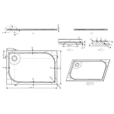GO by Van Marcke Argon receveur de douche polybéton gelcoat 120x80x3cm rectangulaire évacuation D90mm sans jeu de pieds blanc