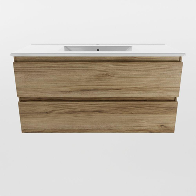 Mondiaz Aivy badmeubelset - 100x45x50cm - 1 kraangat - 1 wasbak talc Keramiek - Midden - 2 lades - Met spiegelkast - Melamine Chai