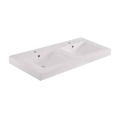 Xellanz Wiesbaden Tigris wastafel dubbel met 2 kraangaten 120x46x8 cm kunstmarmer glans wit