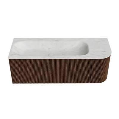 MONDIAZ KURVE-DLUX Meuble de salle de bains 125cm avec module 25 R couleur Walnut avec 1 tiroir et 1 porte. Lavabo BIG MEDIUM gauche 1 trou de robinet couleur Opalo.