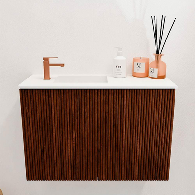Mondiaz JOYA 60cm toiletmeubel - kleur Ruby - Wastafel FAYE positie Links 1 kraangat kleur Talc.